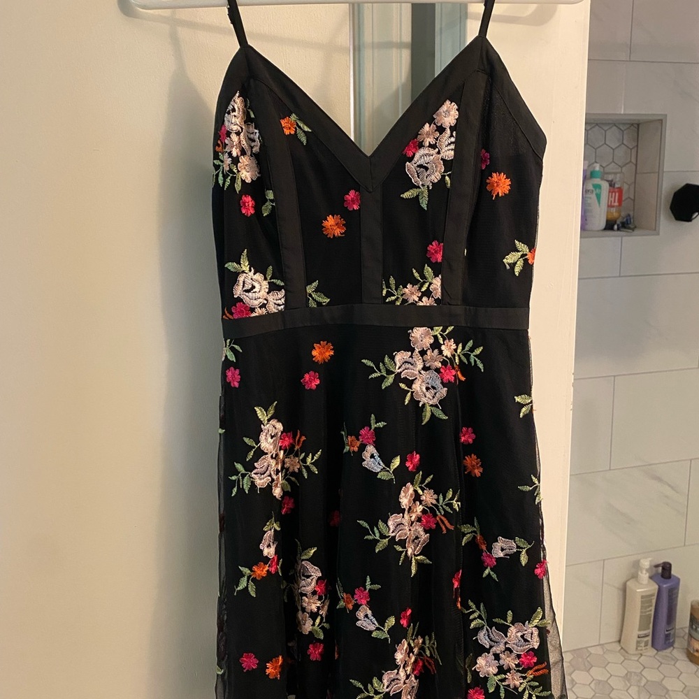 Lulu's Black Dress with Floral Embroidery